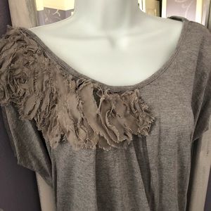 Gray Top with Ruffles at Neckline